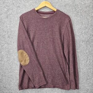 Elbow Patch Shirt Mens Small Heathered Maroon Long Sleeve Crew Pullover ETA